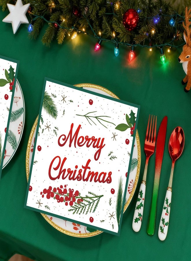HiEnjoin 50 Pack Christmas Paper Napkins - Disposable Christmas Cocktail Napkins Holly Beverage Napkins for Holiday Party Decorations - Image 2